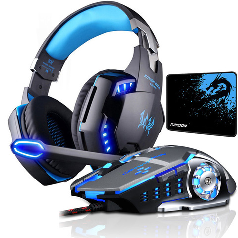 Casque de jeu stéréo avec Microphone lumière LED, casque de Gaming avec basses profondes, pour PS4, PC portable, souris de jeu lumière LED + tapis de souris ► Photo 1/6