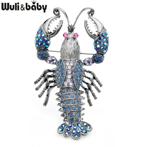 Wuli & bébé bleu strass grand homard broches femmes alliage Banquet fête broche broches cadeaux ► Photo 1/4