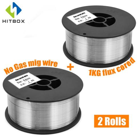HITBOX – fil de soudure Mig, fourré, 1KG, 0.8mm, 2 rouleaux, auto-protégé, sans gaz, E71T-GS, pour acier doux, carbone fin ► Photo 1/6
