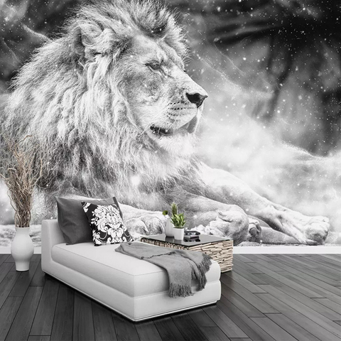 Papier Peint Mural 3D personnalisé | Papier Peint noir et blanc, motif Animal Lion, décoration murale pour fond de canapé chambre salon ► Photo 1/6