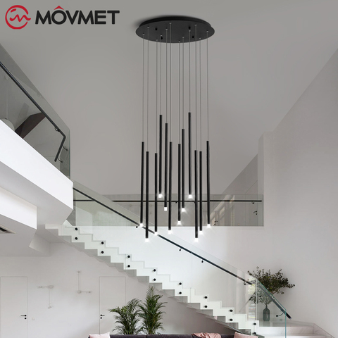 Plafonnier LED suspendu rotatif au design moderne, luminaire décoratif d'intérieur, idéal pour un salon, une salle à manger, un escalier ou un Duplex, nouveauté ► Photo 1/5