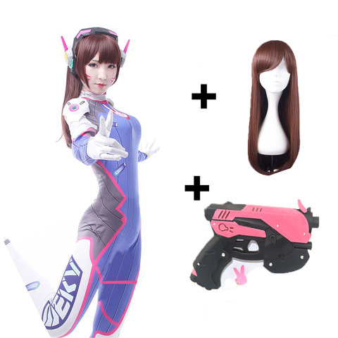 Dva Cosplay déguisement jeu femme adulte enfant Lycra 3D impression Spandex Halloween fête Zentai perruque costumes pistolet D.Va cos ► Photo 1/6