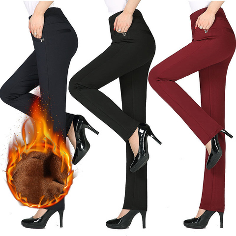 Grande taille femmes pantalons printemps automne lâche haute élastique élastique pantalon moyen-âge vêtements femme Plus velours épais hiver pantalon ► Photo 1/6