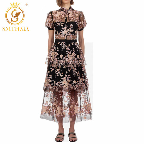 SMTHMA – robe longue en maille brodée à paillettes, de haute qualité, avec des fleurs, tenue Chic, Maxi, nouvelle collection été 2022 ► Photo 1/4