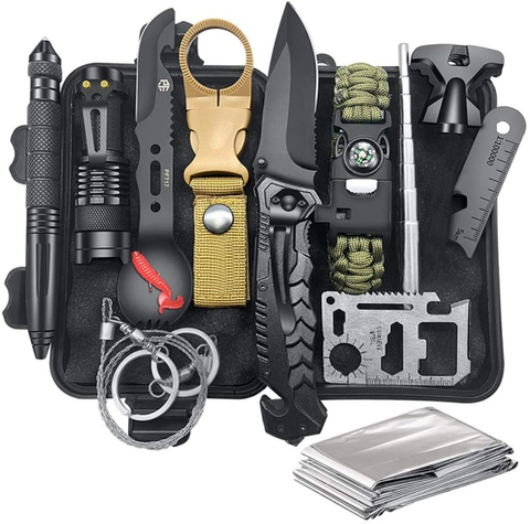 Kit de survie en Camping, équipement de voyage, trousse de premiers soins, outils multiples, SOS, lampe de poche d'urgence, couverture, couteau tactique, fournitures pour la chasse ► Photo 1/6