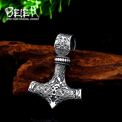 BEIER-pendentif marteau de thor mjolnir, collier viking nordique, scandinave, avec chaîne en acier inoxydable, BP8-384 ► Photo 1/6