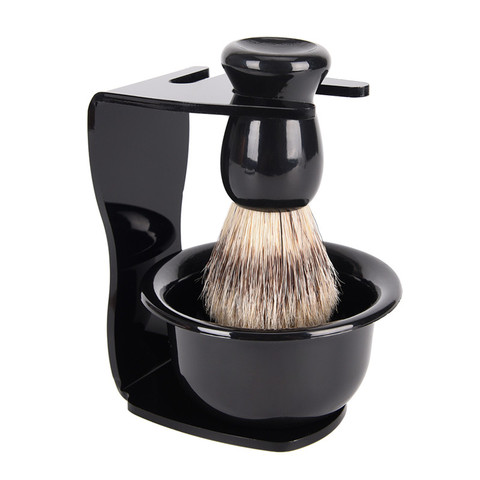 Blaireau avec support en acrylique et bol de savon à raser/tasse doux 3 en 1 bol de savon à raser ensemble de brosse en Nylon ► Photo 1/6