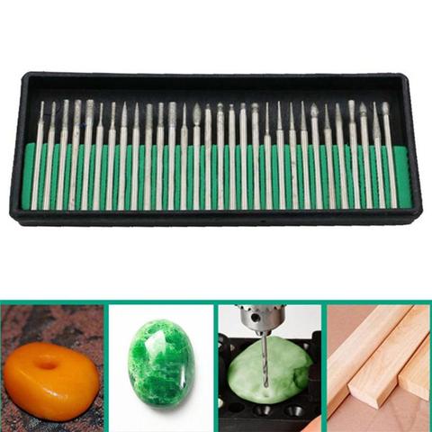 30 pièces 3mm Mini forets diamant têtes de meulage fichier de bavure outil rotatif Jade sculpture foret bois pierre gravure outils ► Photo 1/6