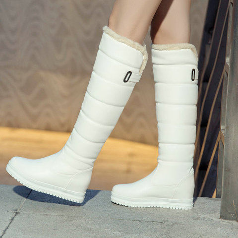 Hiver peluche chaud femmes bottes confortable plat genou bottes hautes sans lacet bottes de neige femmes noir blanc rose 2022 nouveau ► Photo 1/6