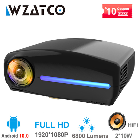 WZATCO C2 1920*1080P Full HD 200 pouces AC3 4D keystone projecteur LED android 10.0 Wifi Portable 4K Home cinéma projecteur ► Photo 1/6