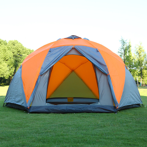 Tente de Camping en plein air ultralégère pour 10 personnes, tente de yourte hexagonale mongole à double couche à 3 portes pour grande famille, pique-nique de voyage ► Photo 1/6