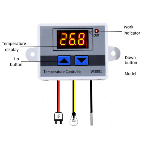 Contrôle numérique de la température par LED, micro-ordinateur, Thermostat, interrupteur, thermomètre, nouveau thermorégulateur, 12/24/220V, W3001 ► Photo 1/3