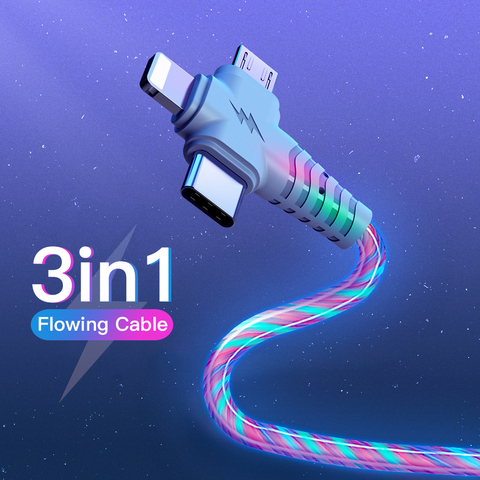 3in1 flux lumineux éclairage usb câble pour Samsung 3 en 1 2in1 LED Micro USB Type C 8Pin chargeur fil pour iPhone Huawei Xiaomi ► Photo 1/6