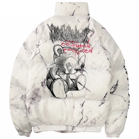 Hipster hiver veste hommes dessin animé ours impression Parka hommes Hip Hop Streetwear hiver épais chaud vestes manteaux hommes surdimensionné M-XL ► Photo 1/6