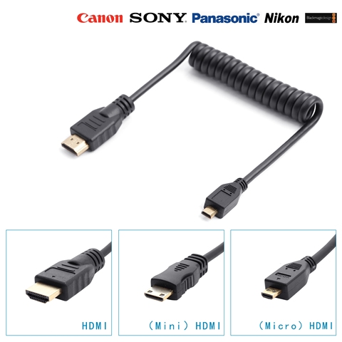 Câble de signal vidéo numérique 4K HD 3840x2160, avec lentille unique, câble à ressort et enroulé extensible, MiniMicro vers HDMI, 30P ► Photo 1/6