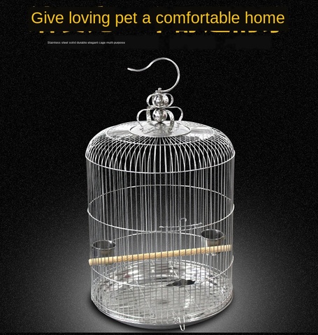 Cage à oiseaux ronde en acier inoxydable, grand nid d'oiseau rond, Cage à oiseaux, pour perroquets, oursons, maison, décoration extérieure suspendue, niche métallique ► Photo 1/5