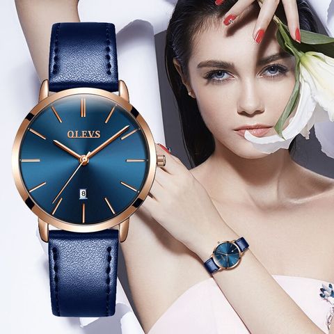 OLEVS – montre-bracelet en cuir pour femmes, accessoire de luxe, décontracté, rouge, Quartz, horloge de marque, Surface Ultra fine, 6,5mm, 5869 ► Photo 1/6