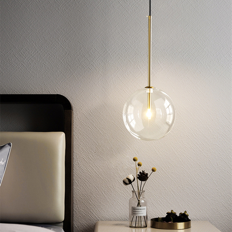 Moderne pendentif Led lampe boule de verre chambre à coucher suspendu nordique vivant intérieur décor éclairage cuisine barre ronde or Suspension lumières ► Photo 1/6