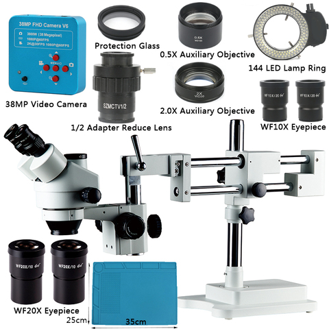 Microscope trinoculaire stéréo, support à Double flèche, Zoom, simulateur de focale + caméra 38mp pour la réparation industrielle des PCB, 3,5x7x45x90x ► Photo 1/6