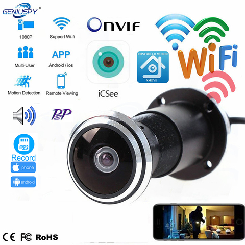 Onvif porte oeil trou sécurité 1080P HD 1.78mm objectif grand Angle FishEye CCTV réseau Mini judas porte WifI IP caméra P2P TF carte ► Photo 1/6