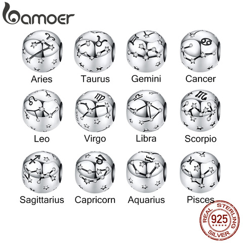 BAMOER – 12 perles rondes en métal du zodiaque pour femmes, Bracelet brillant en argent 925, breloque CZ, SCC1218 ► Photo 1/6