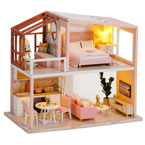 CUTEBEE bricolage maison de poupée en bois maisons de poupée Miniature maison de poupée Kit de meubles avec LED jouets pour enfants cadeau de noël QL03 ► Photo 1/6