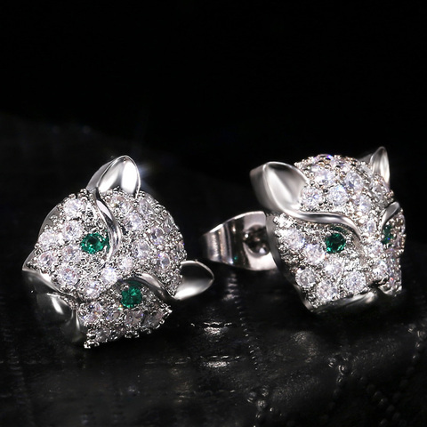 Huitan – boucles d'oreilles tête de léopard avec yeux verts pour femme, Micro pavé avec pierre CZ, bijoux classiques en forme d'animal ► Photo 1/6