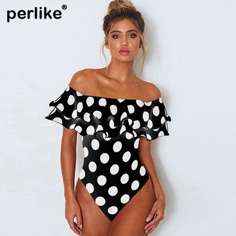 Maillot de bain une pièce à Double volant, Sexy, épaule dénudée, grande taille, Monokini, vêtements pour la plage, pour les femmes, tendance 2022 ► Photo 1/6