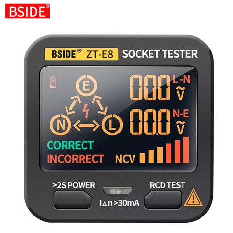 Testeur de prise numérique BSIDE ZT-E8 intelligent LCD prise vérificateur tension NCV Test détecteur ue US royaume-uni prise sol zéro ligne RCD contrôle ► Photo 1/6