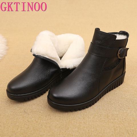 GKTINOO − bottines en cuir véritable pour femmes, chaussures d'hiver en laine épaisse, chaudes, imperméables pour mères, antidérapantes ► Photo 1/6