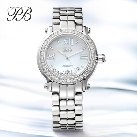 PB montre femme 2022 luxe de marque originale acier inoxydable étanche roulement cristal montre-bracelet pour dames en violet couronne Quartz ► Photo 1/6