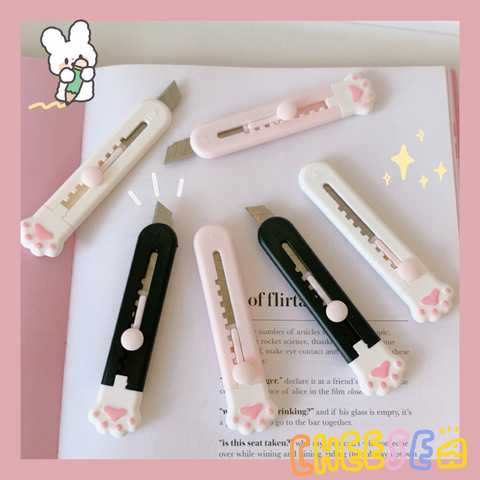 MINKYS Kawaii Mini poche chat patte Art couteau utilitaire Express boîte couteau coupe-papier artisanat emballage rechargeable lame papeterie ► Photo 1/5