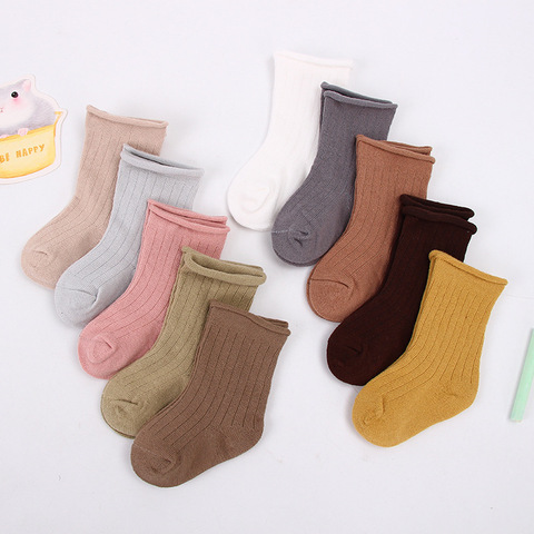 Chaussettes en coton pour bébés de 0 à 11 ans, vêtements côtelés pour nouveaux-nés, courts, solides, pour garçons et filles, collection printemps, été et automne, 5 paires/lot ► Photo 1/6