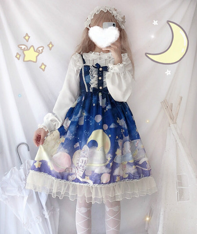 Robe Lolita JSK pour femmes, tenue de princesse, sans manches, garniture à nœuds, une pièce, 4 couleurs ► Photo 1/6