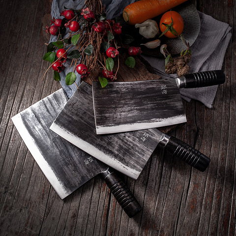 Couteaux de cuisine traditionnels chinois, forgé à la main à haute teneur en carbone, manche en bois, tranchage couteau de Camping de Chef serbe ► Photo 1/6