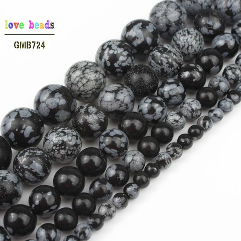 Perles rondes en pierre naturelle, 2/3/4/6/8/10/12mm, flocon de neige obsidienne, pour la fabrication de bijoux, bricolage, Bracelet, collier ► Photo 1/5