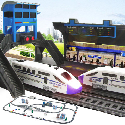 Nouveau Train électrique pour enfants jouet Train ferroviaire ensemble Rails Trains électriques cadeau de noël chemin de fer enfants RC Trains modèle ensemble de jouets ► Photo 1/6