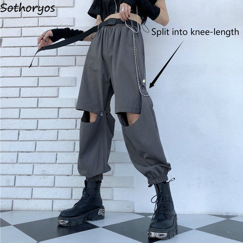 Pantalons décontractés femmes été Cargo ample Patchwork élastique taille haute shashs Streetwear amovible nu-genoux Chic Design à la mode ► Photo 1/6