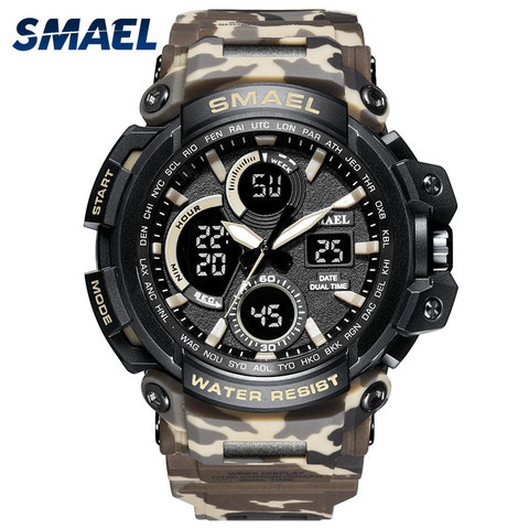 LED montres à Quartz de luxe SMAEL Cool hommes montre grandes montres horloge numérique armée militaire 1708 étanche Sport montres pour hommes ► Photo 1/6