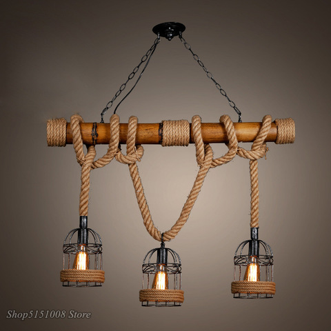 Lampe suspendue en bambou, forme d'une Cage en fer, tricoté à la main, design Vintage, luminaire d'intérieur, idéal pour un loft, un bar ou un Restaurant ► Photo 1/5