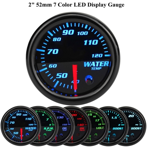 2 ''52mm 7 couleur jauge de LED voiture mécanique Boost PSI/BAR presse à huile température de l'huile température de l'eau tr/min Tach vide Volt universel mètre ► Photo 1/6