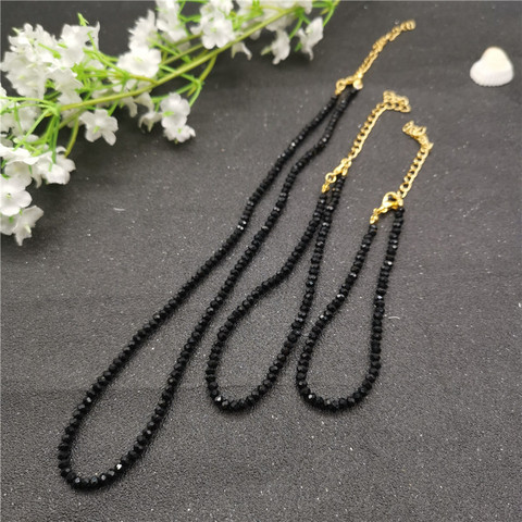 JCYMONG-ensemble de bijoux en verre pour femmes, Bracelet de perles en verre noir, collier de couleur or argent, idée cadeau, tendance, 2022 ► Photo 1/6
