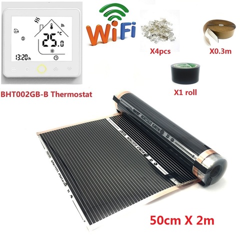 Film chauffant pour sol à infrarouge, 50cm x 2m, Kits de tapis chauffant avec WiFi, pinces de Thermostat, colles isolantes ► Photo 1/6