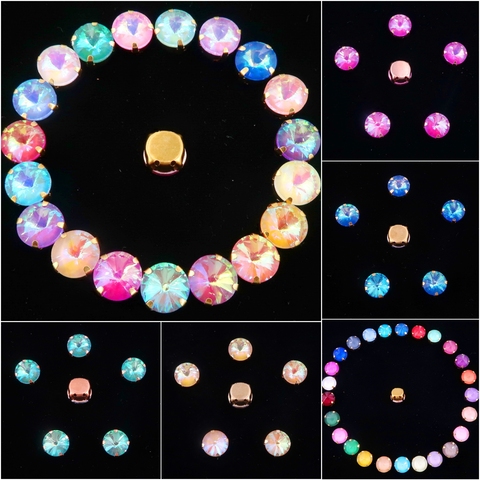 Rivoli forme ronde or griffe paramètres 8mm 10mm gelée bonbons & AB verre cristal coudre sur strass perles robe de mariée bricolage garniture ► Photo 1/6