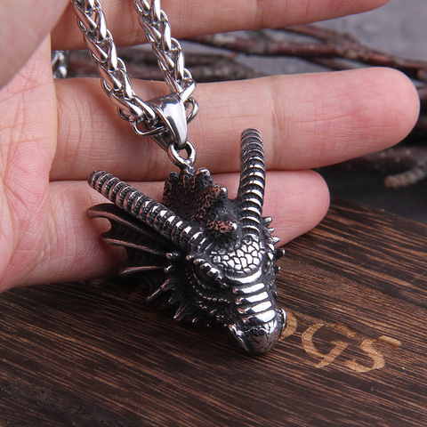 Dragon pendentif colliers titane acier bijoux tête d'animal collier Punk hommes accessoires Dragon pendentif bijoux ► Photo 1/6