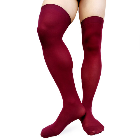 Au-dessus du genou hommes chaussettes couleur unie haute Stretch longues chaussettes robe formelle bas Sexy chaussettes tuyau cadeau pour homme respirant mode ► Photo 1/6