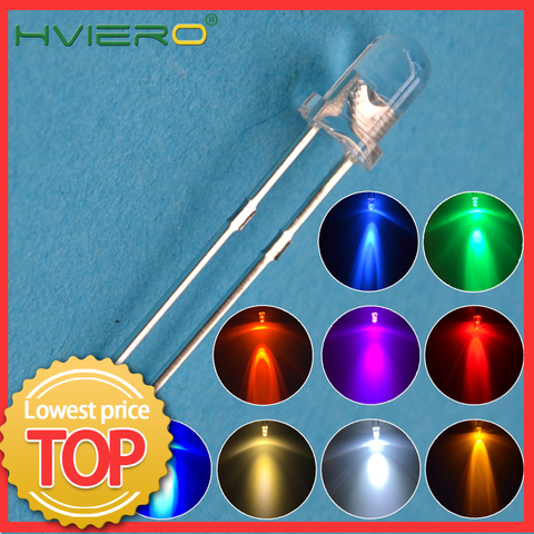 Kit de 100 pièces F3, Diode LED ampoules Diodes ultra-brillantes, émettrices de lumière, rondes blanches, rouges, vertes, bleues ► Photo 1/6