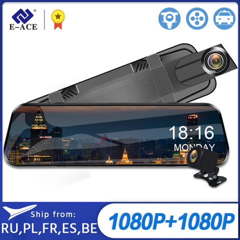 E-ACE 10 pouces tactile voiture Dvr Streaming médias miroir Dash Cam FHD 1080P enregistreur vidéo double lentille soutien 1080P caméra de recul GPS ► Photo 1/6