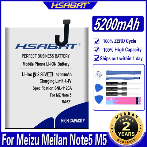 HSABAT – batterie BA621, 5200mAh, pour Meizu Meilan Note 5 M5 Note 5, livraison gratuite ► Photo 1/6