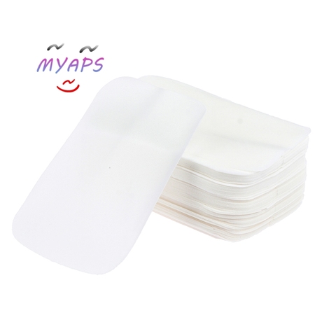 100 pièces 5.6*3.6cm désinfection papier savons lavage main Mini jetable parfumé tranches feuilles mousse boîte à savon papier ► Photo 1/6